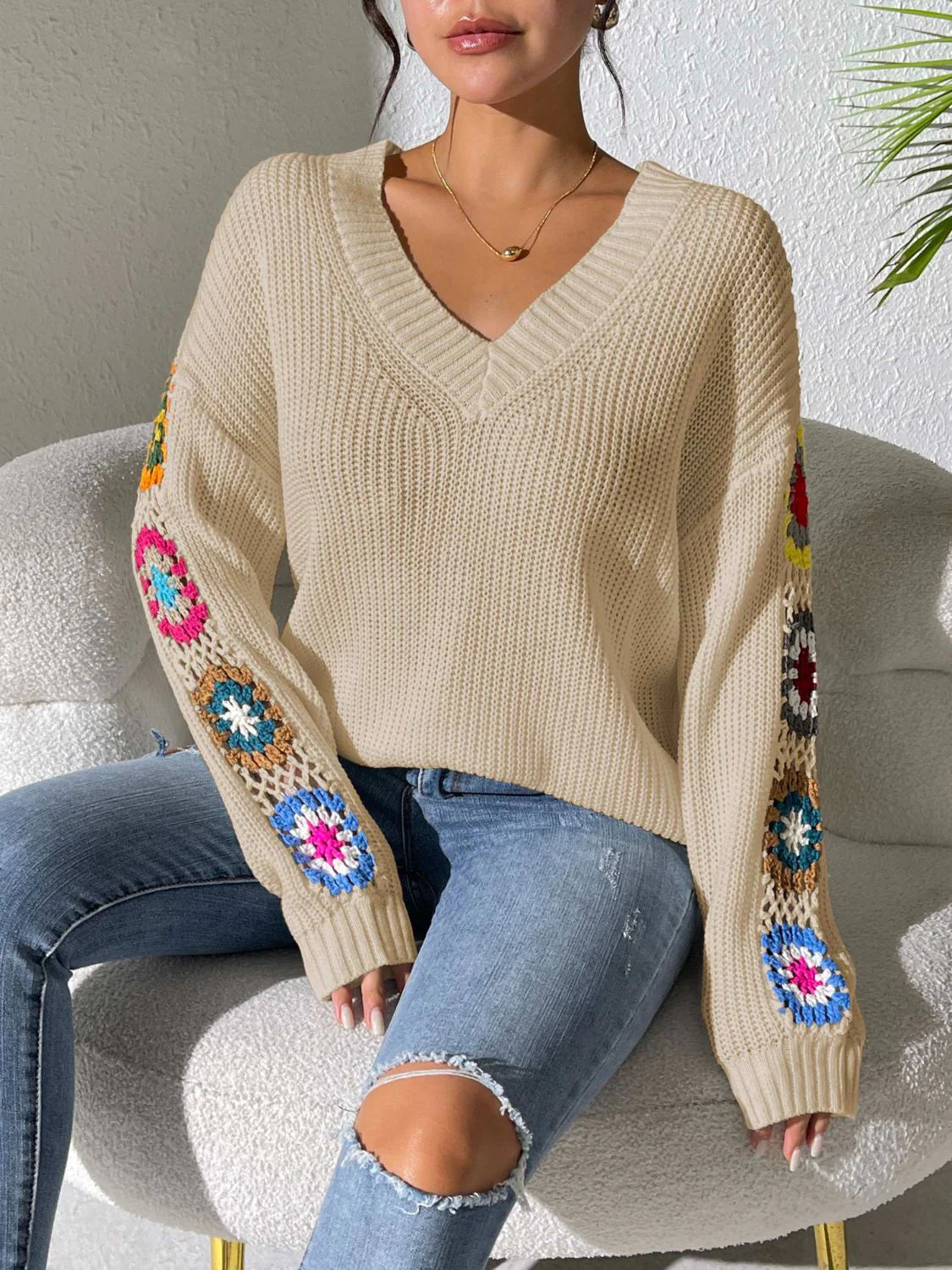 Gebreide sweater met bloemenprint voor dames