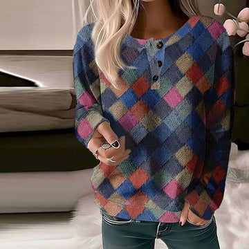 SANDRA - vintage Kleurrijke Geruite Dames Sweater