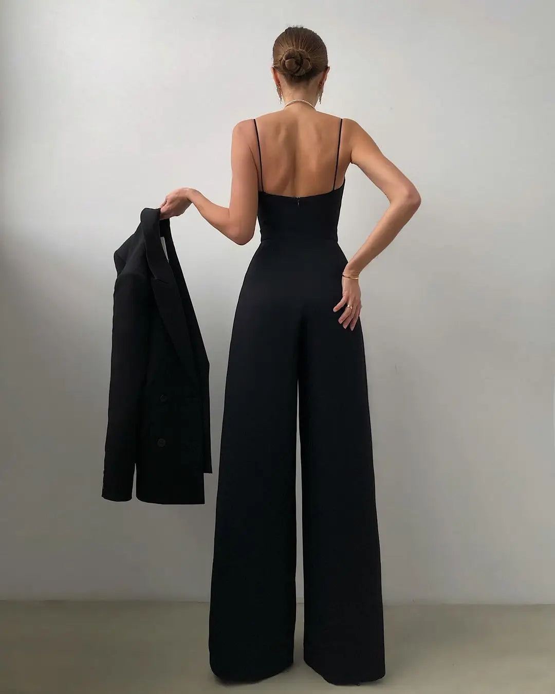 Mouwloze jumpsuit met hoge taille en wijde pijpen voor dames