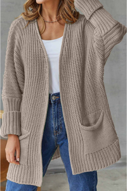 Lang gebreid vest met open voorkant voor dames