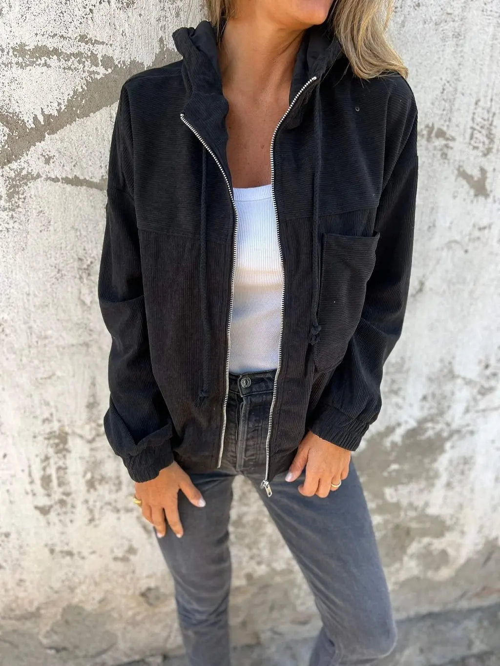 Nora – Casual Corduroy Jas met Capuchon