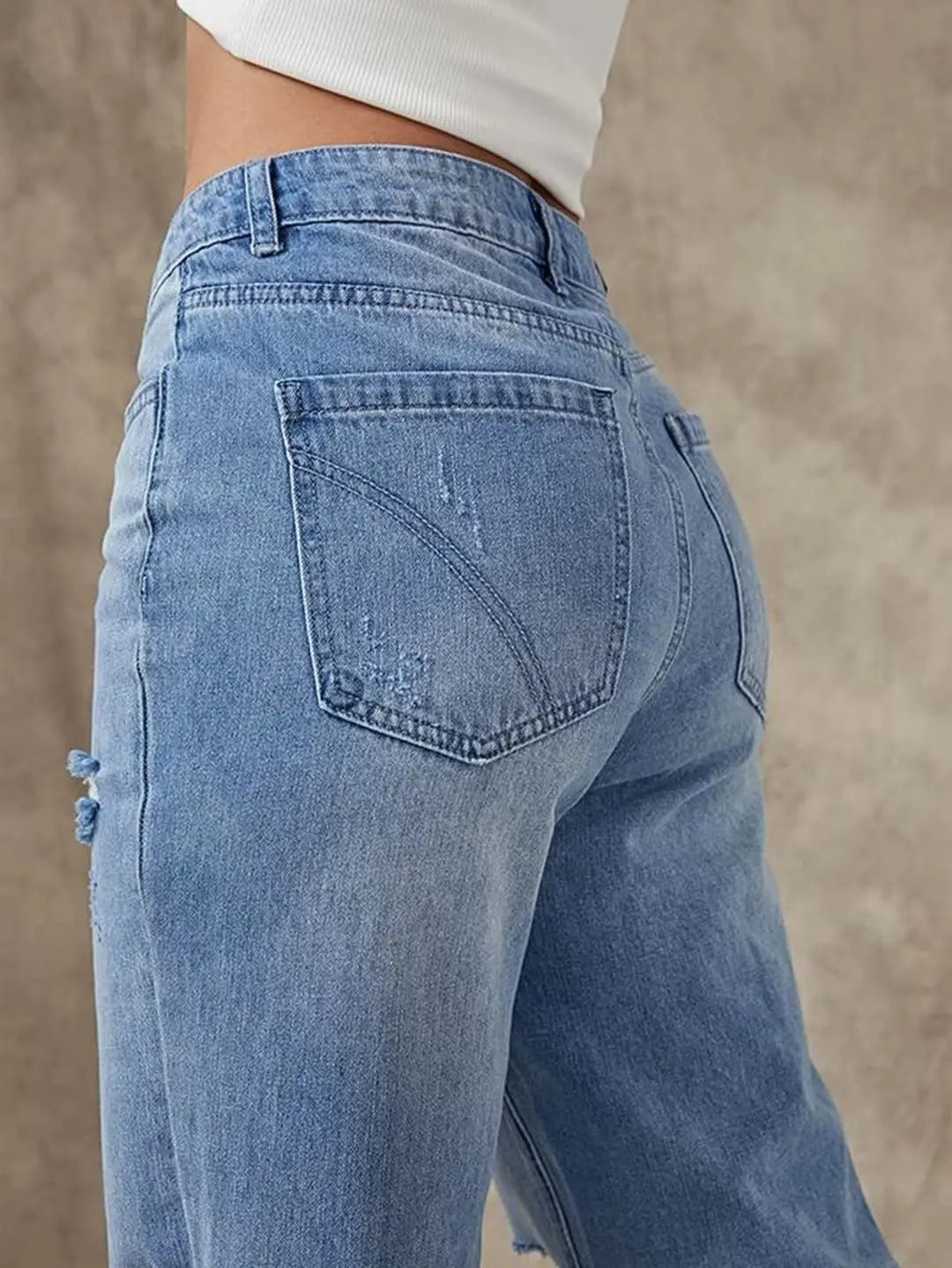 Low Waist Ripped Straight Leg Jeans voor Vrouwen
