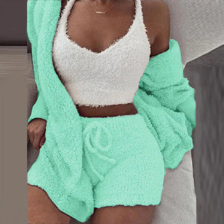 Fluffy 3-delige Dames Pyjamaset met Hoodie