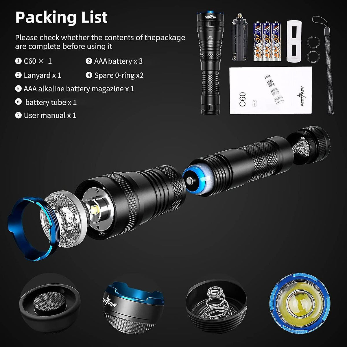 LumiGear - Set van 2 LED Zaklantaarns | Hoge Lumen, Zoombaar
