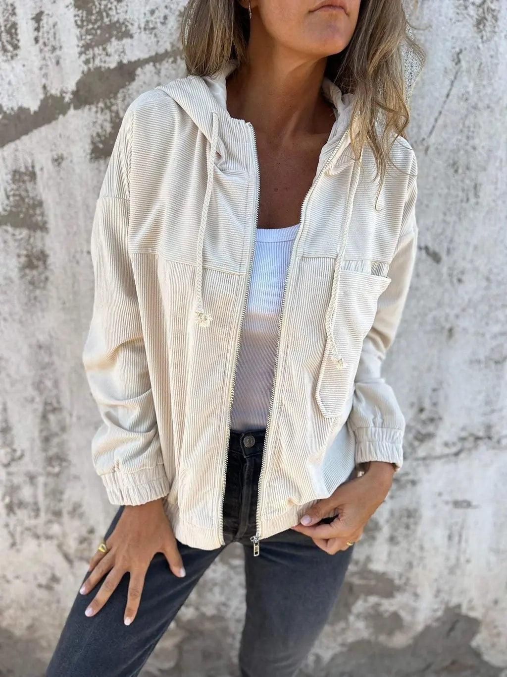 Nora – Casual Corduroy Jas met Capuchon
