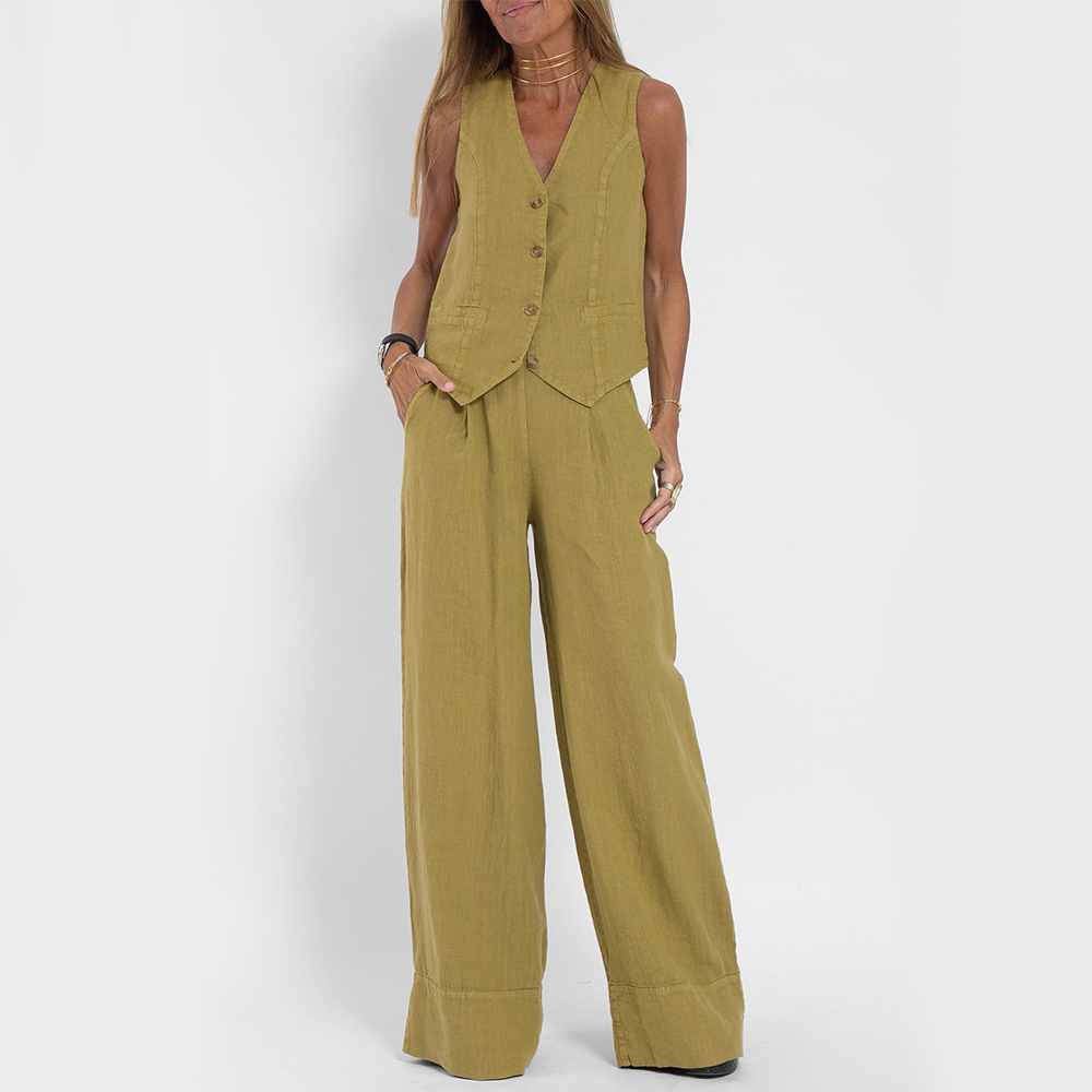 Mouwloos Linnen Pak met Broek voor Vrouwen