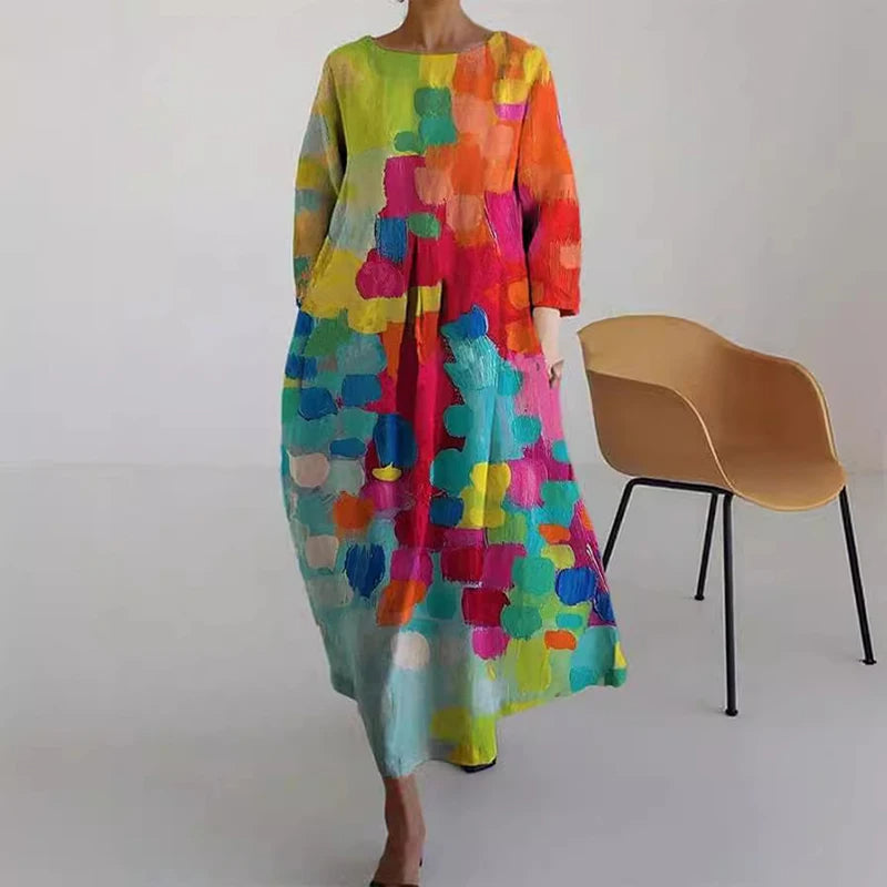 Maxijurk met abstracte bloemenprint en zakken