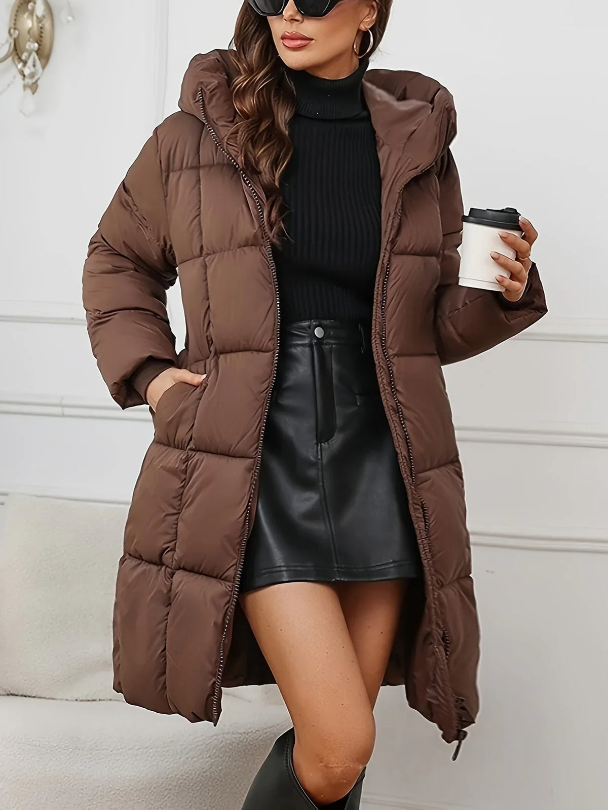 Gewatteerde lange Puffer Winterjas Met Capuchon Voor Dames - Claire