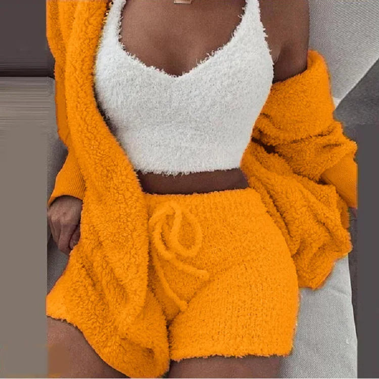 Fluffy 3-delige Dames Pyjamaset met Hoodie