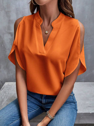 V-hals blouse met korte flaremouwen