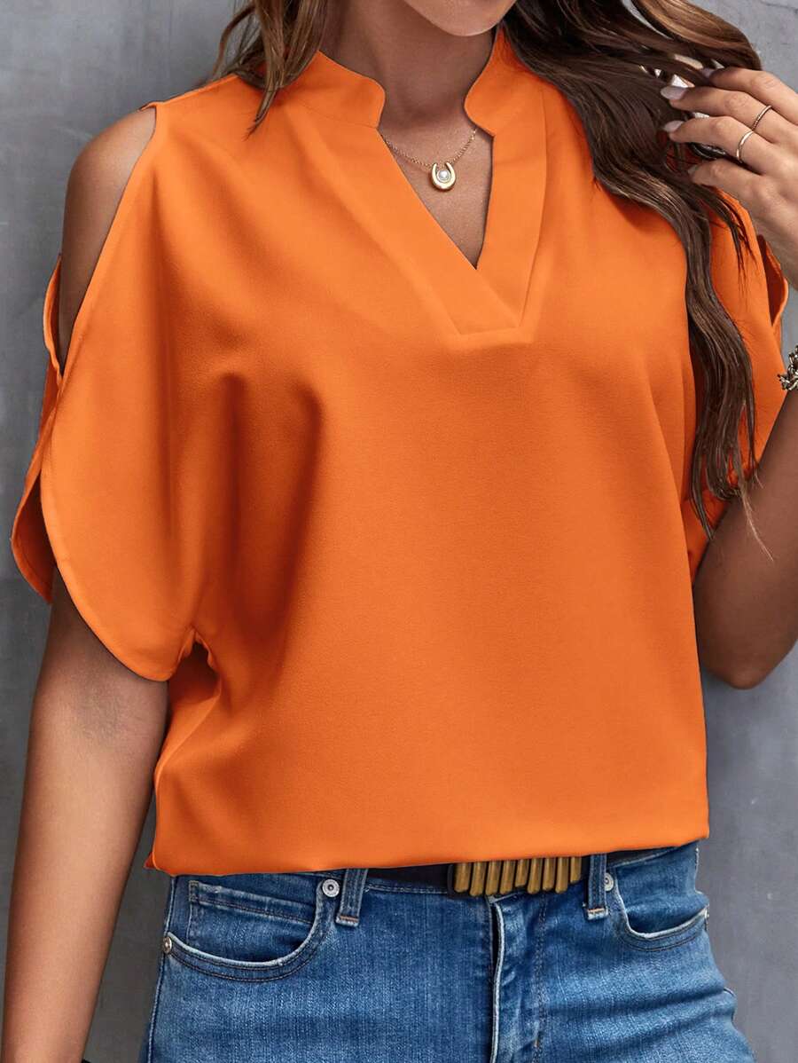 V-hals blouse met korte flaremouwen