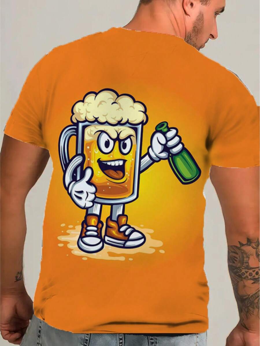 Oversized Bierprint T-shirt voor Mannen