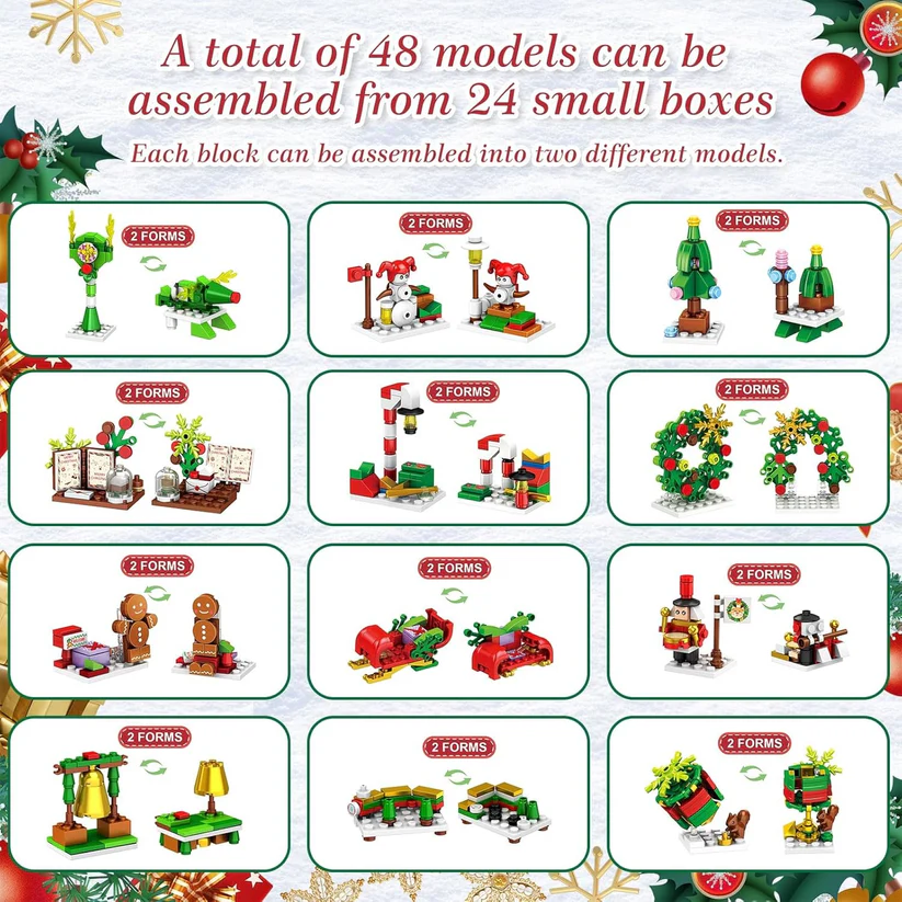 Adventskalender met 24 mini-bouwsets van bouwsteentjes