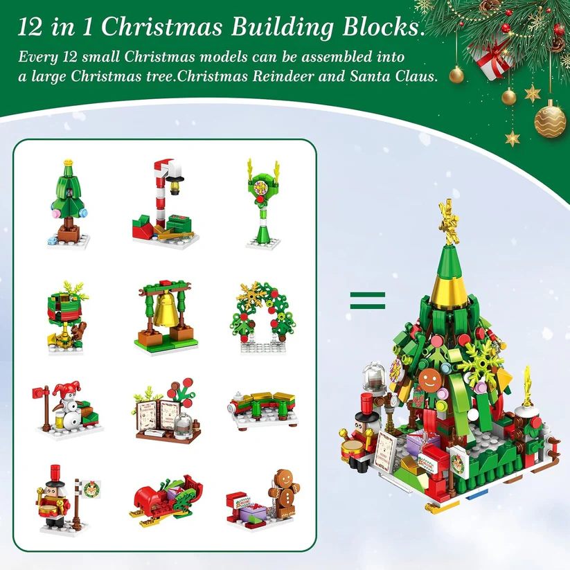 Adventskalender met 24 mini-bouwsets van bouwsteentjes