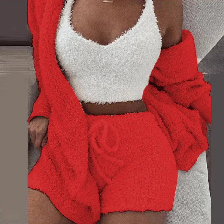 Fluffy 3-delige Dames Pyjamaset met Hoodie