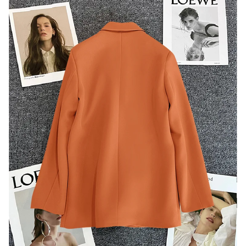 Lange Dames Blazer met Gouden Knopen & Dubbele Sluiting damespak kantoorpak vrouwenpak
