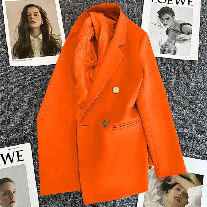 Lange Dames Blazer met Gouden Knopen & Dubbele Sluiting damespak kantoorpak vrouwenpak