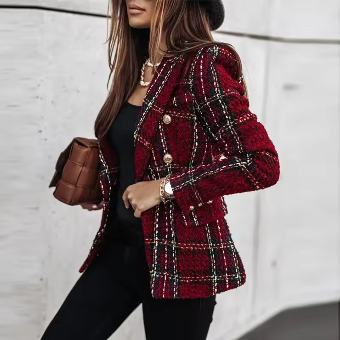 Double-Breasted Blazer met Plaid Print voor Dames