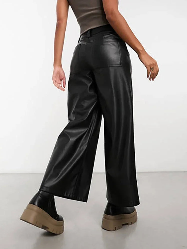 Leren broek met hoge taille voor dames