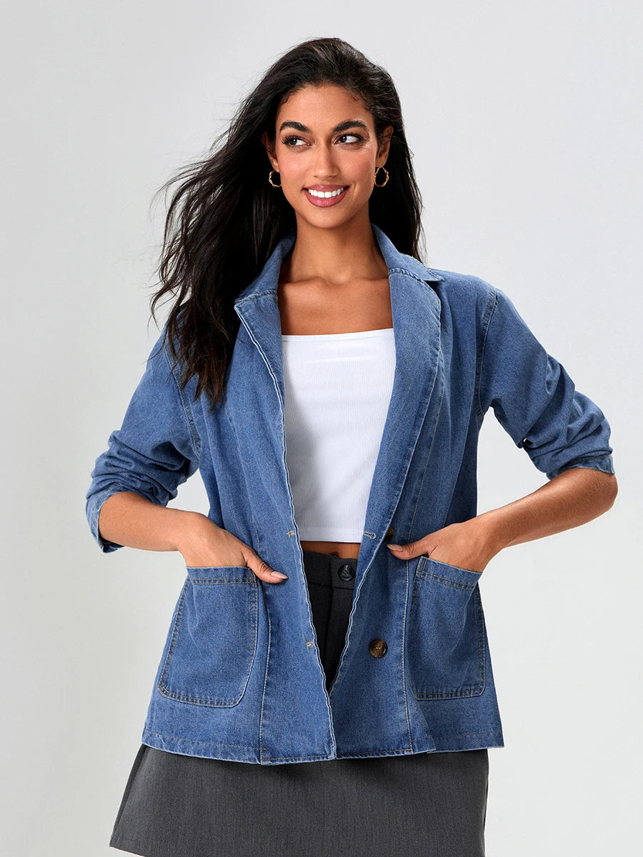 UrbanEdge – denim blazer met klassieke pasvorm