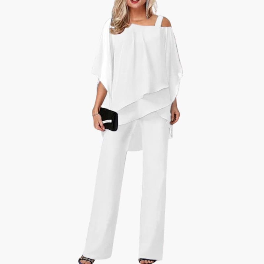 Dames jumpsuit met blote schouders en wijde pijpen