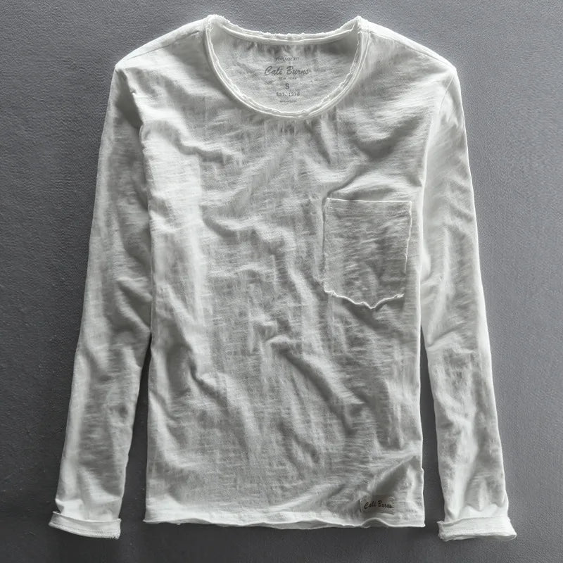 Vintage katoenen longsleeve shirt met O-hals voor heren