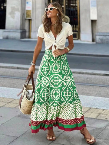 Lange boho-rok met elastische taille voor dames