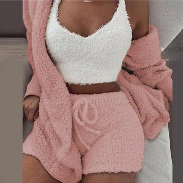 Fluffy 3-delige Dames Pyjamaset met Hoodie