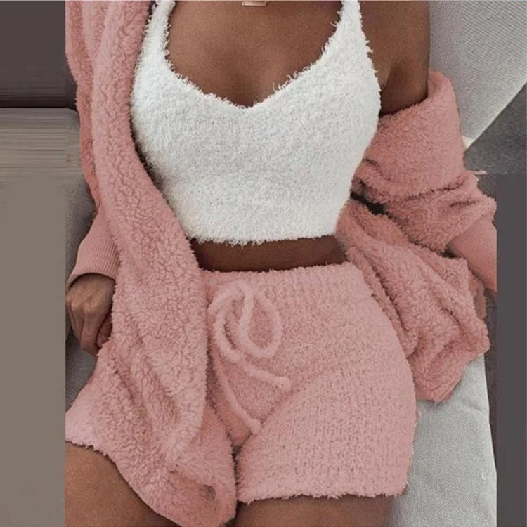 Fluffy 3-delige Dames Pyjamaset met Hoodie