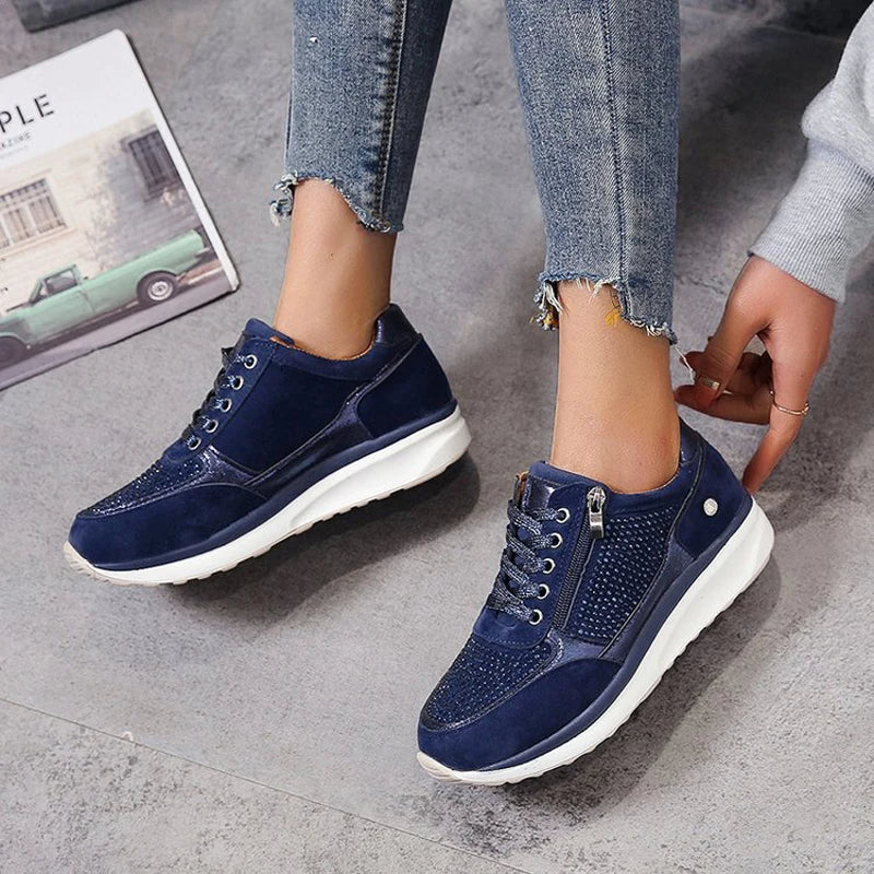 Celina - Dames sneakers met kristalaccenten en plateauzool