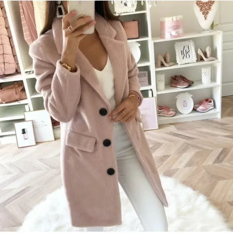 Arlena - Elegante Midi-Trenchcoat Dames zakken knopen lange jas damesjas met kraag