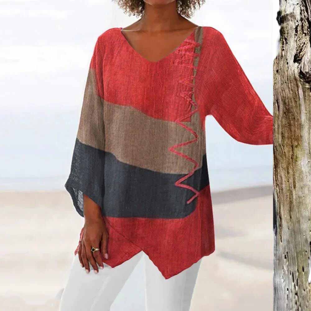 comfortabele luchtige dames blouse shirt zomer lente oversized strepen rood