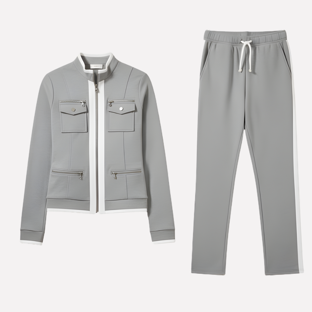 Dames set met ritsjack en broek, contrasterende afwerking
