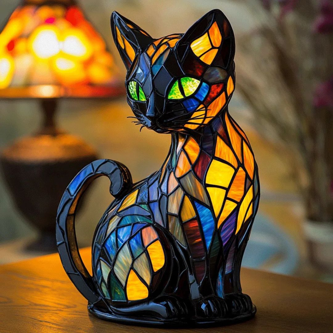 Decoratieve Kattenlamp met Mozaïekontwerp en Warm Sfeerlicht – Elegante Woondecoratie