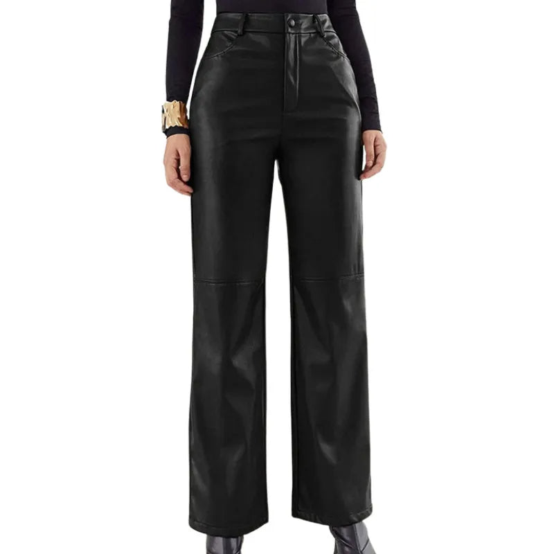 Leren broek met hoge taille voor dames