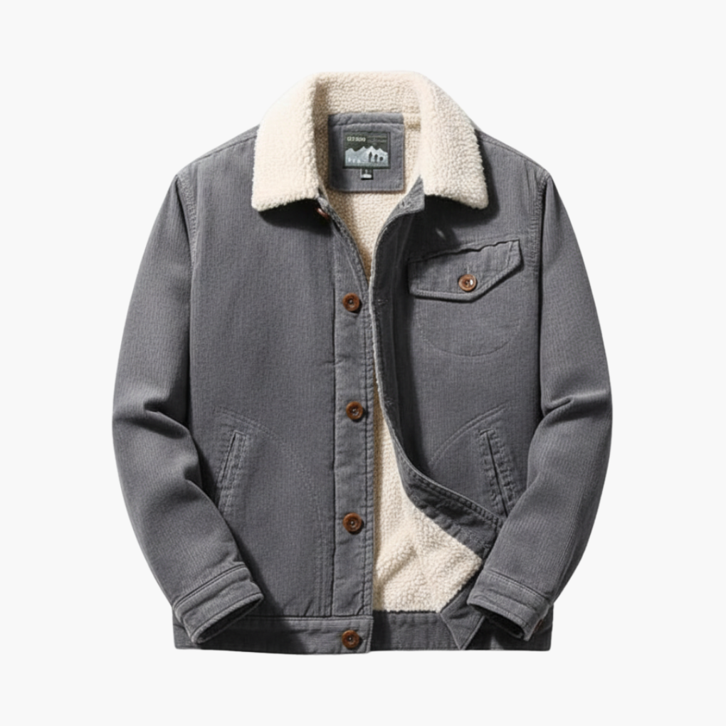 Heren corduroy jas met sherpavoering en knoopsluiting
