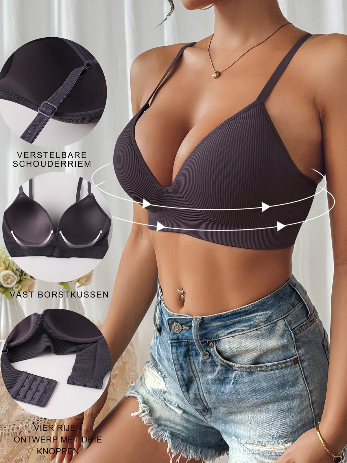 Naadloze Push-Up Bralette met Diepe V-hals
