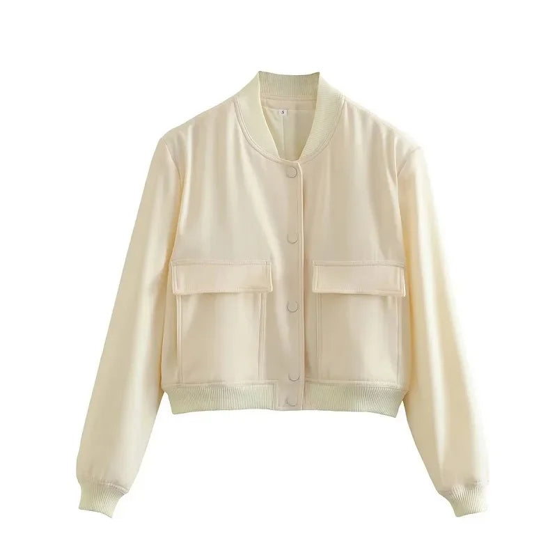 Witte Cropped Bomberjack voor Dames