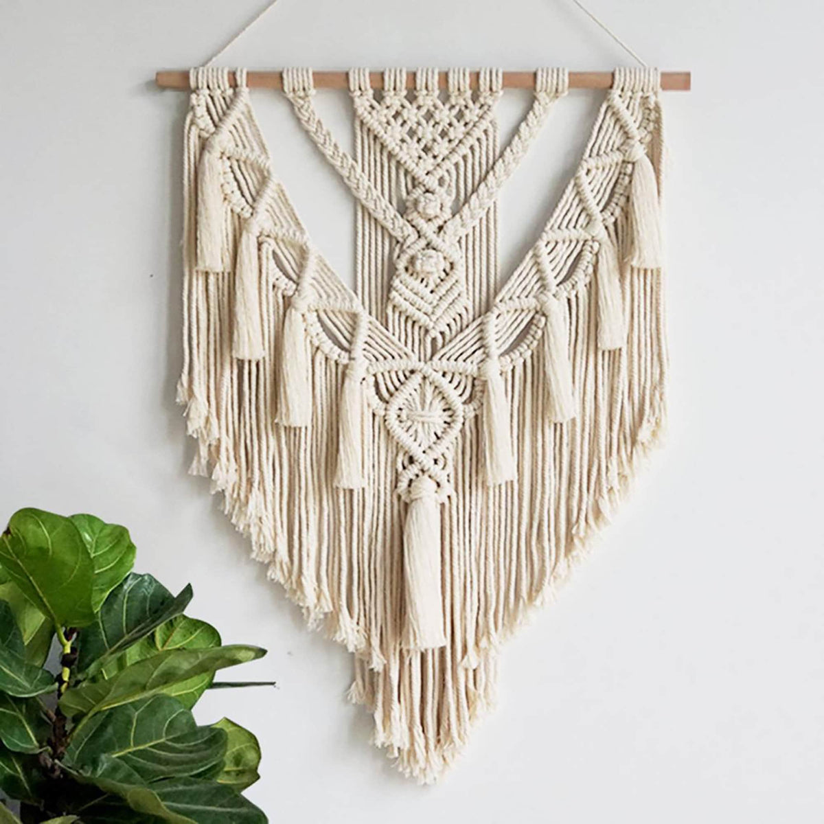 Boho Geweven Wandtapijt met Stang - Bohemien Wanddecoratie