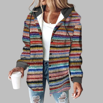 Damesvest met knoopsluiting en veelkleurig breipatroon