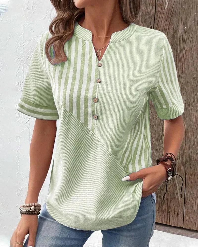 Lichtgewicht gestreepte blouse voor dames met mandarijnkraag