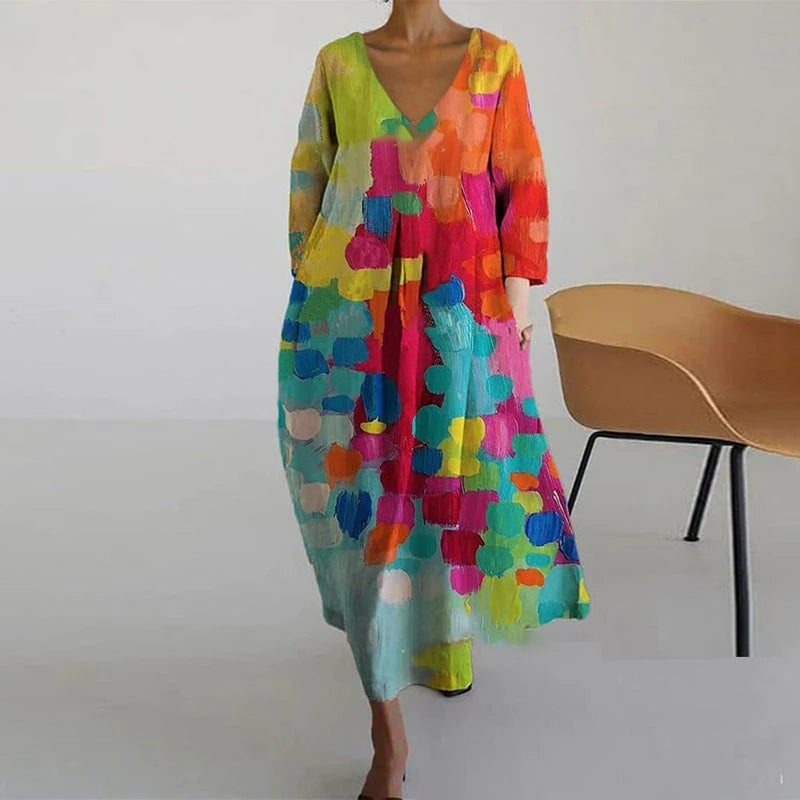 Maxijurk met abstracte bloemenprint en zakken