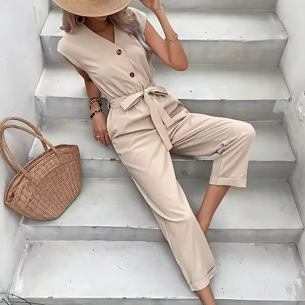 V-hals Jumpsuit met Korte Mouwen Dames