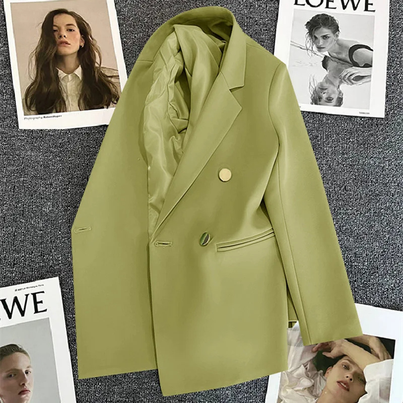 Lange Dames Blazer met Gouden Knopen & Dubbele Sluiting damespak kantoorpak vrouwenpak