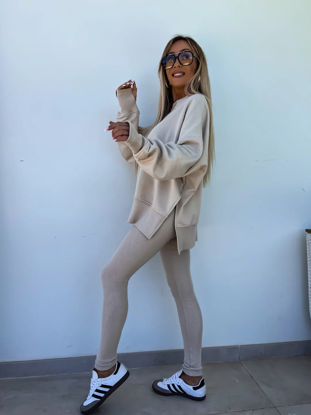Elegante Lounge Set met Hoodie en Strakke Broek