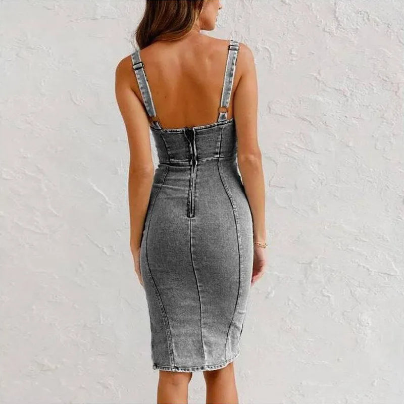 Sexy Denim Jurk met V-hals en Spaghettibandjes