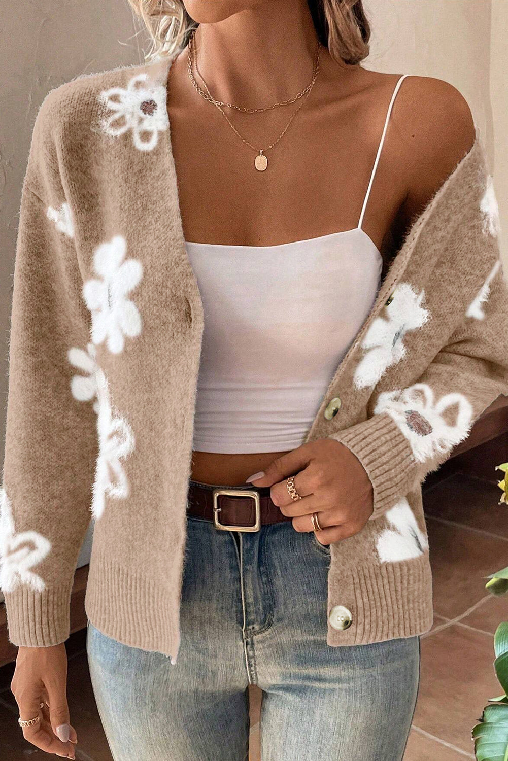 Gebreid vest met V-hals en knopen voor dames
