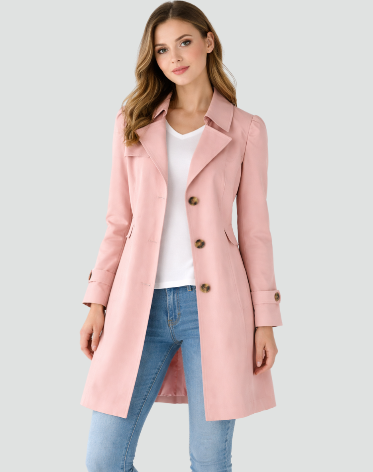 Getailleerde dames trenchcoat met klassieke revers, halflang
