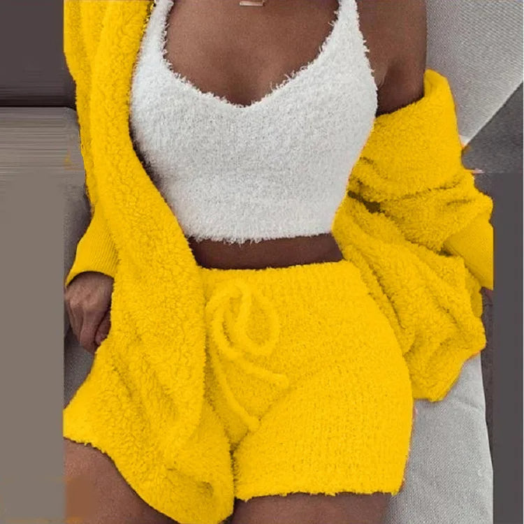Fluffy 3-delige Dames Pyjamaset met Hoodie