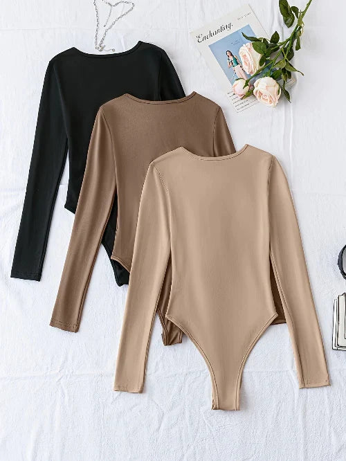 3-pack damesbodysuits met lange mouwen